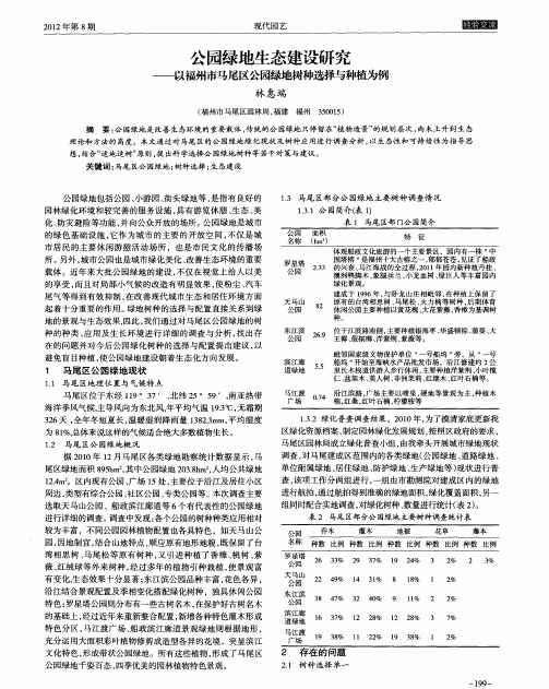 公园绿地生态建设研究——以福州市马尾区公园绿地树种选择与种植为例