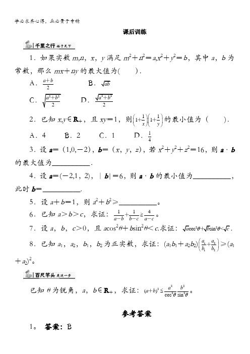 数学人教A版选修4-5课后训练：3.1二维形式的柯西不等式含解析