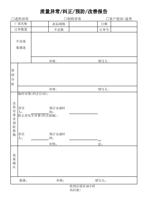 质量异常、纠正预防改善报告