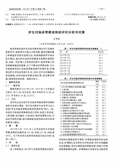 护生对临床带教老师的评价分析与对策