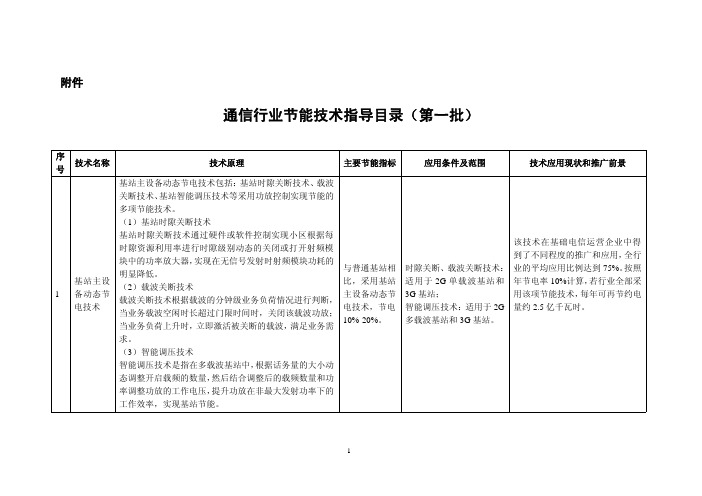 通信行业节能技术指导目录(第一批)