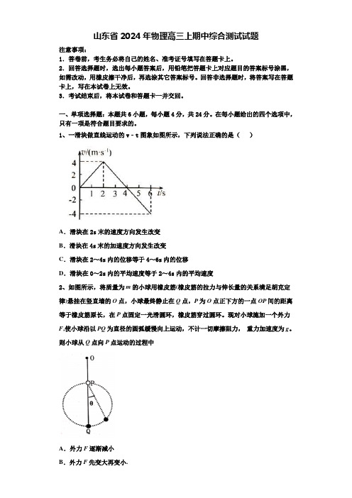 山东省2024年物理高三上期中综合测试试题含解析