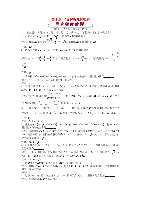 高中数学 第2章 平面解析几何初步单元测试 苏教版必修2