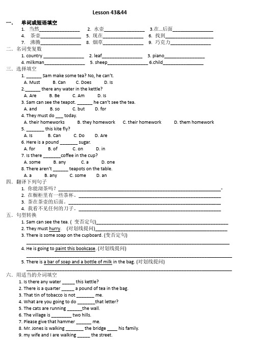 (完整版)新概念英语第一册第43-44练习题
