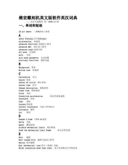 维宏雕刻机英文版软件英汉词典