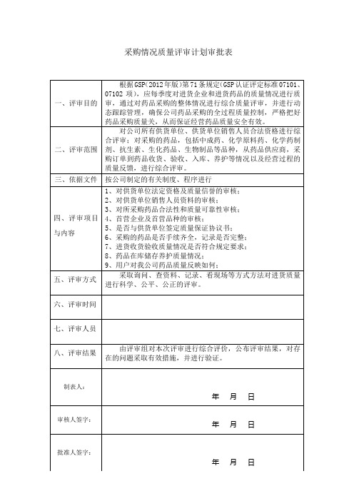 采购情况质量评审计划表