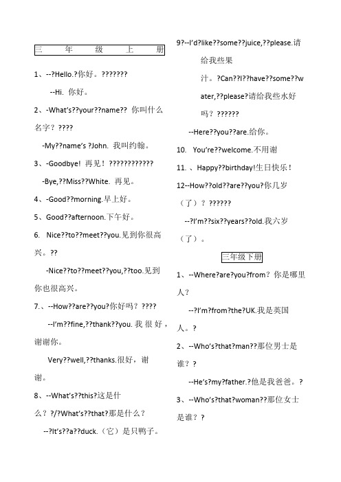 人教版小学英语三至六年级重点句型