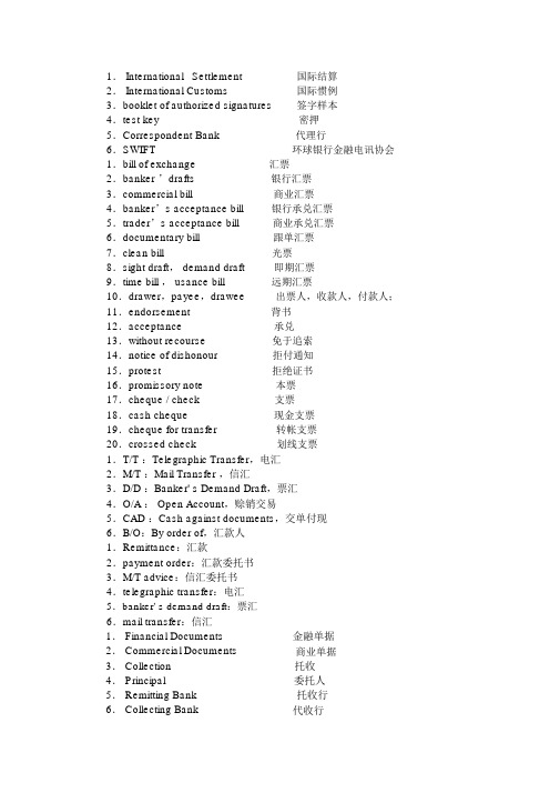 国际贸易实务名词中英文对照