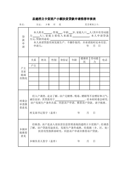 建档立卡贫困户小额扶贫贷款申请推荐审核表(二)