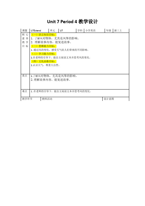 沪教牛津版(2024新版)三年级英语上册Unit 7 Period 4教学设计