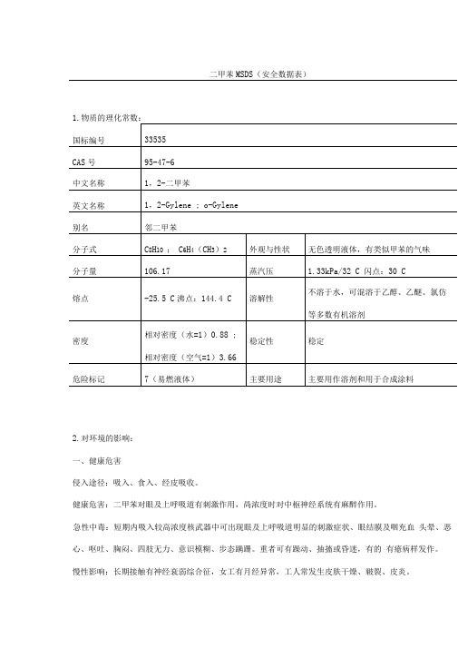 二甲苯安全数据表(MSDS)