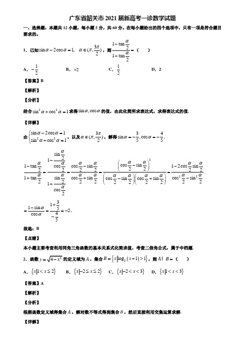 广东省韶关市2021届新高考一诊数学试题含解析