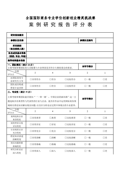 全国商务案例大赛评分表