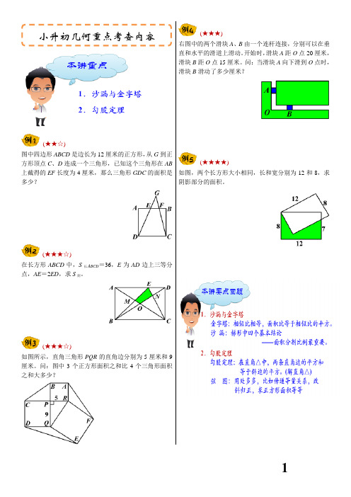 六年级数学下册小升初几何重点考查内容(常用结论总结一简单相似知识、勾股定理等等)