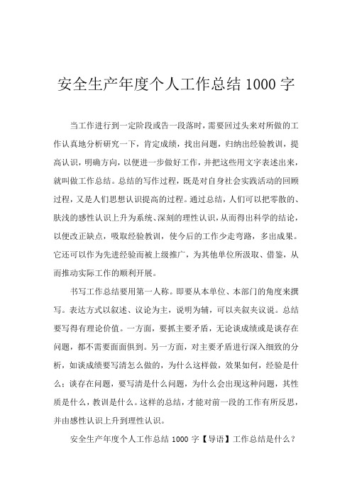 2019安全生产年度个人工作总结1000字