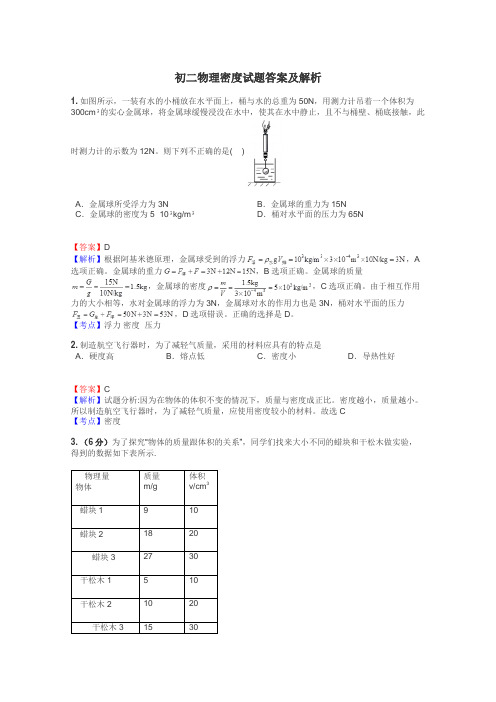 初二物理密度试题答案及解析
