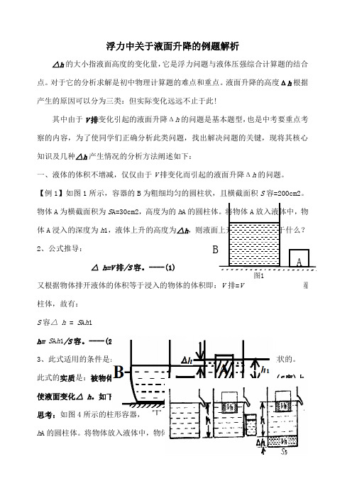 北京中考浮力题之液面升降Δh解析及相关练习 教师用 