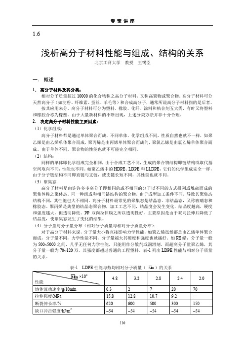 浅析高分子材料性能与组成和结构的关系