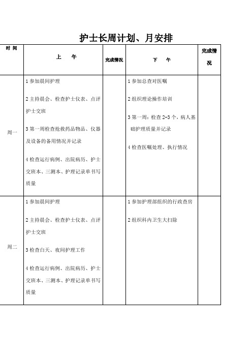 护士长周工作安排