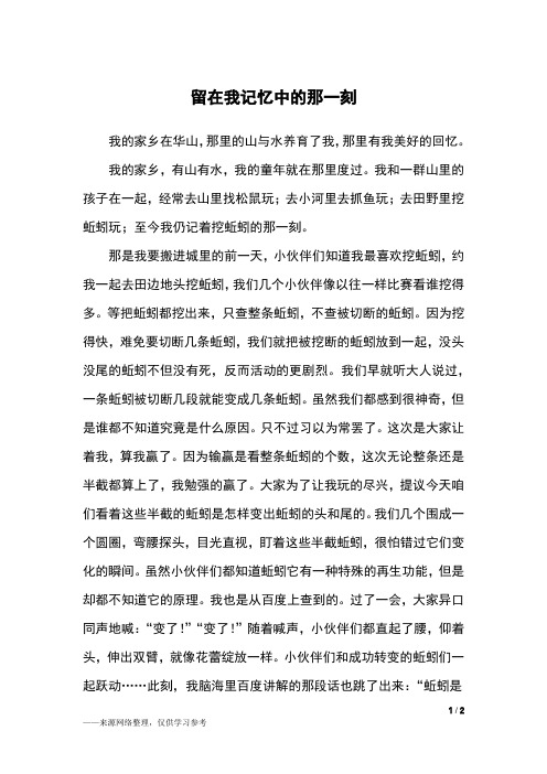 留在我记忆中的那一刻_初一作文