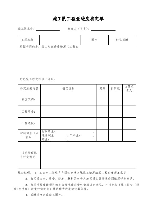 工程量进度(通用)核定单