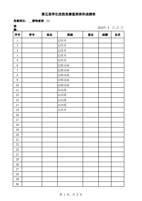 技能竞赛学生签到表(素描)