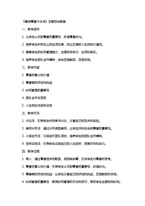 《莫将青春付水流》主题班会教案