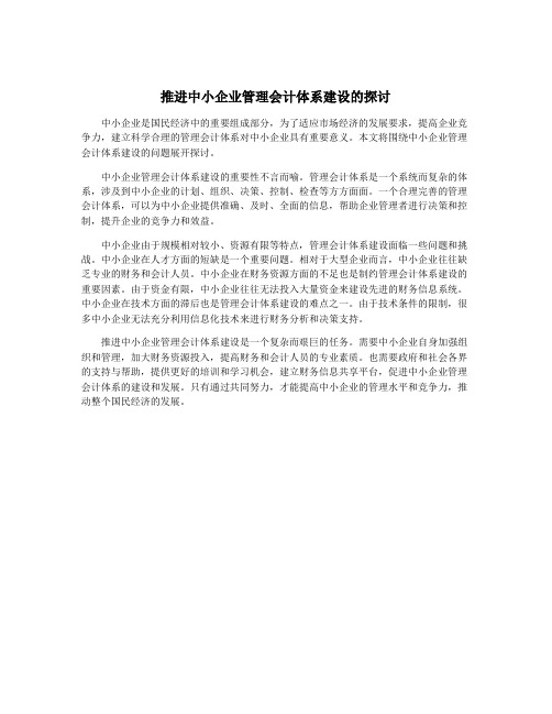 推进中小企业管理会计体系建设的探讨