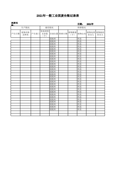 2021年一般工业固废台账记录表