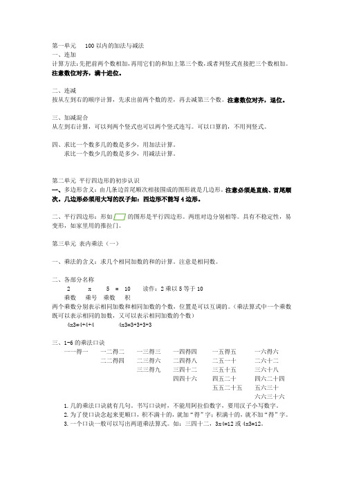 苏教版二年级上册数学知识点