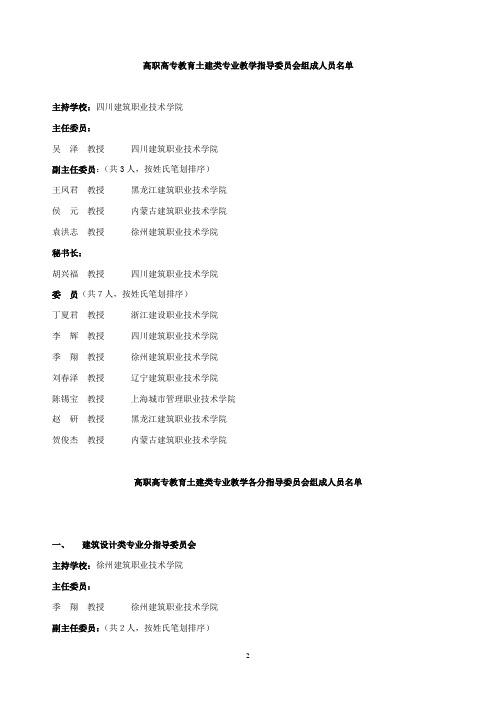 高职高专教育土建类专业教学各分指导委员会组成人员名单