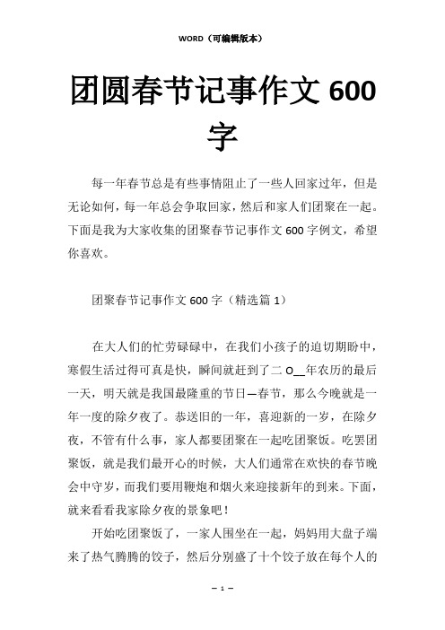 团圆春节记事作文600字