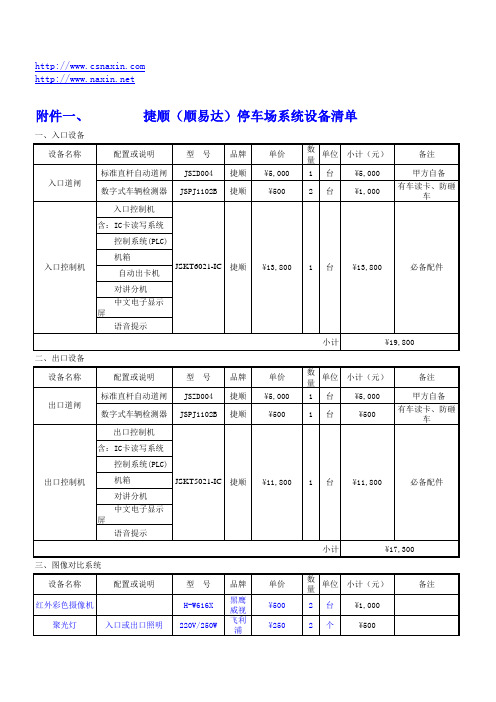 捷顺停车场工程商报价表