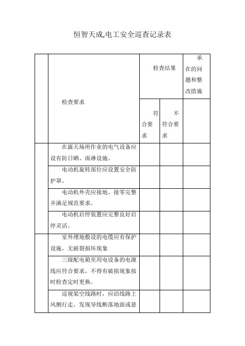 恒智天成,电工安全巡查记录表