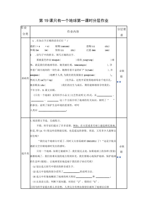 第19课 只有一个地球 分层作业 (有答案)