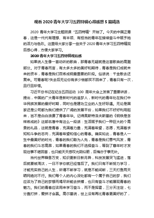 观看2020青年大学习五四特辑心得感想5篇精选