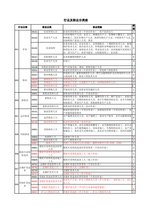 2009版最新行业及职业分类表