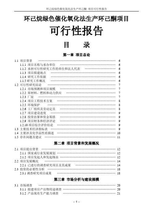 环己烷绿色催化氧化法生产环己酮项目可行性研究报告