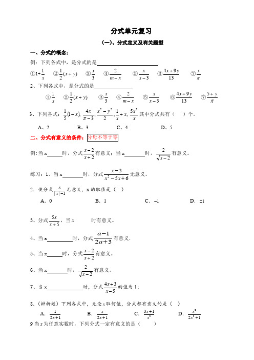 分式及分式方程题型汇总