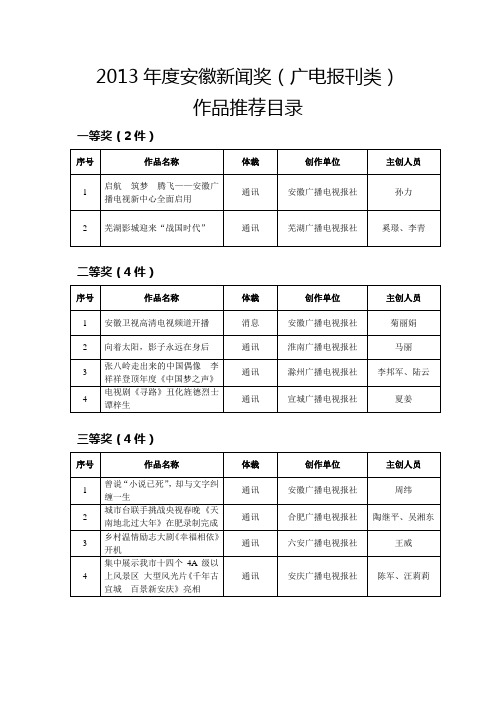 2013年度安徽新闻奖广电类(广播电视报)获奖作品