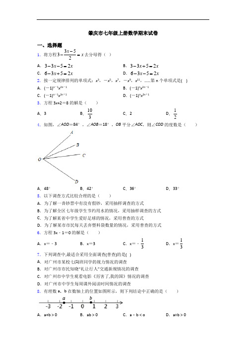 肇庆市七年级上册数学期末试卷