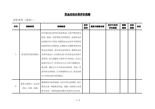 内部控制自我评价底稿第6号：资金活动