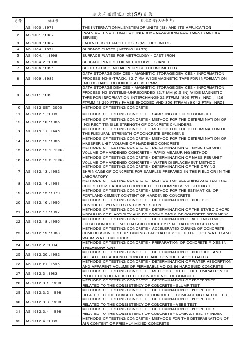 澳大利亚国家标准(sa)目录新