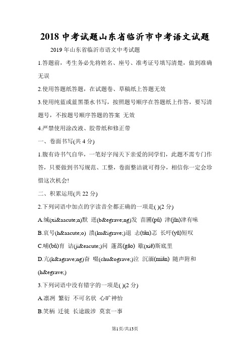 2018中考试题山东省临沂市中考语文试题
