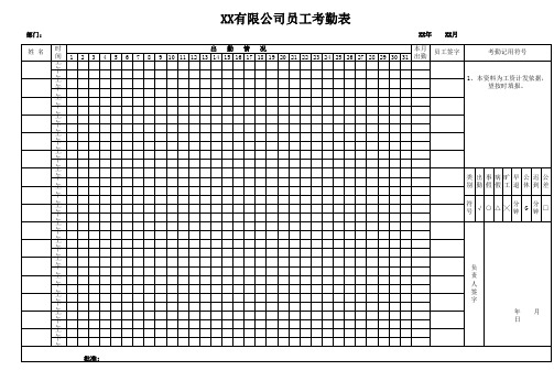 建筑公司最新员工考勤表模板