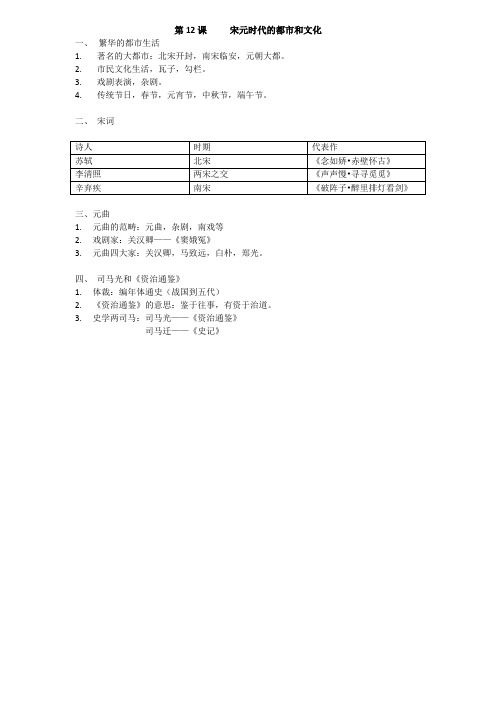 初一历史第12课  宋元时代的都市和文化  笔记