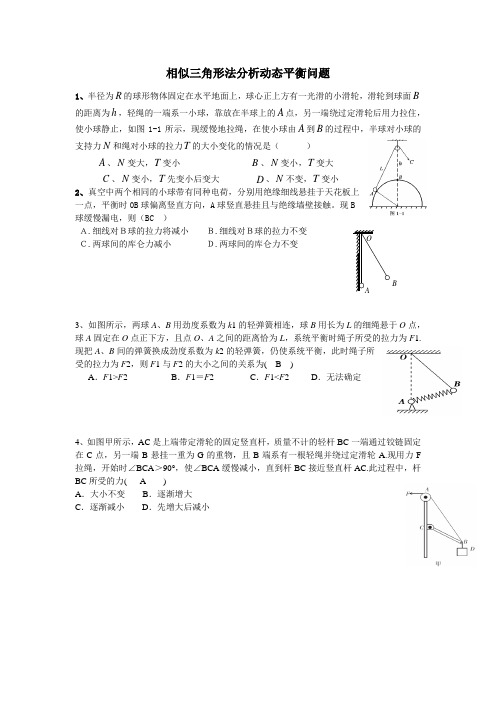 相似三角形法分析动态平衡问题(基本上综合了所有常见的题型)