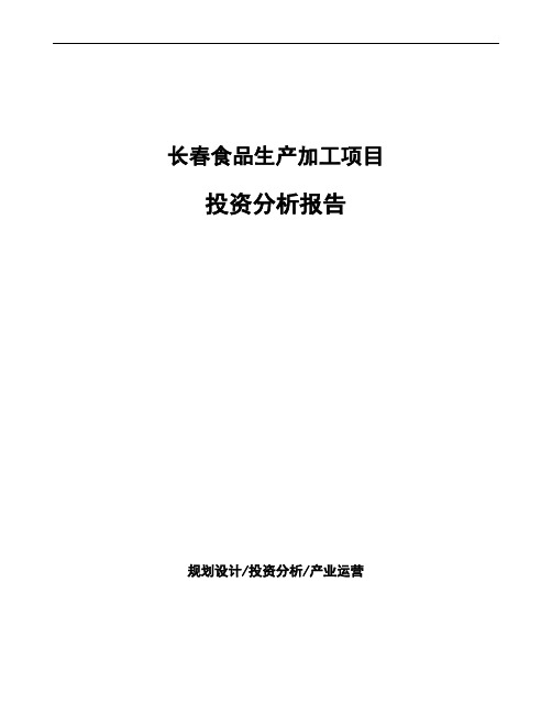 长春食品生产加工项目投资分析报告