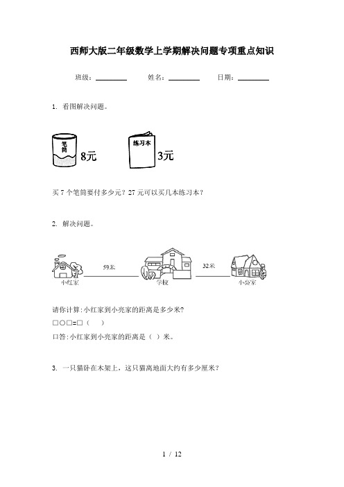 西师大版二年级数学上学期解决问题专项重点知识