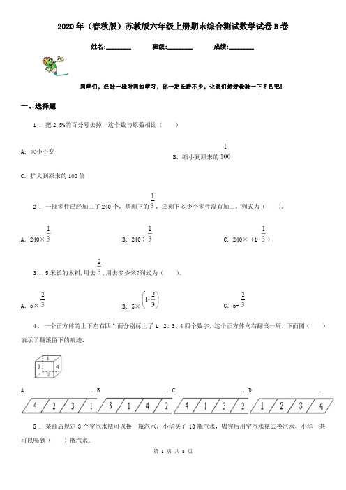 2020年(春秋版)苏教版六年级上册期末综合测试数学试卷B卷